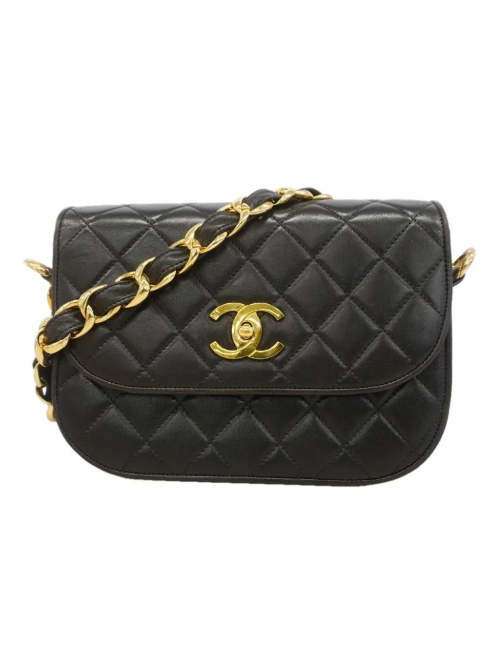 Chanel Shoulder Bag Quilted Lambskin Black Gold